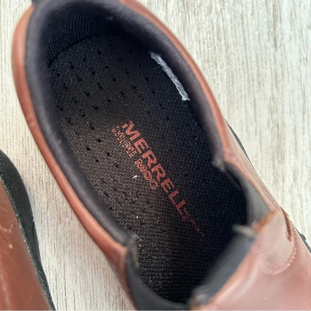 MERRELL Jungle Mocs Youth Kids Boys Size 8 Brown Leather Hiking Outdoors